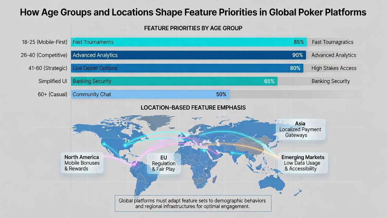 Regional poker platform interfaces illustrating location-specific feature adaptations
