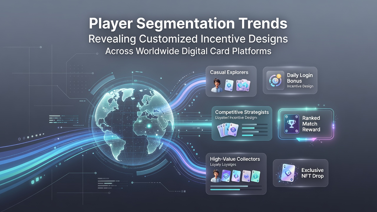 World map visualization of player segments and incentive design variations on international digital card platforms