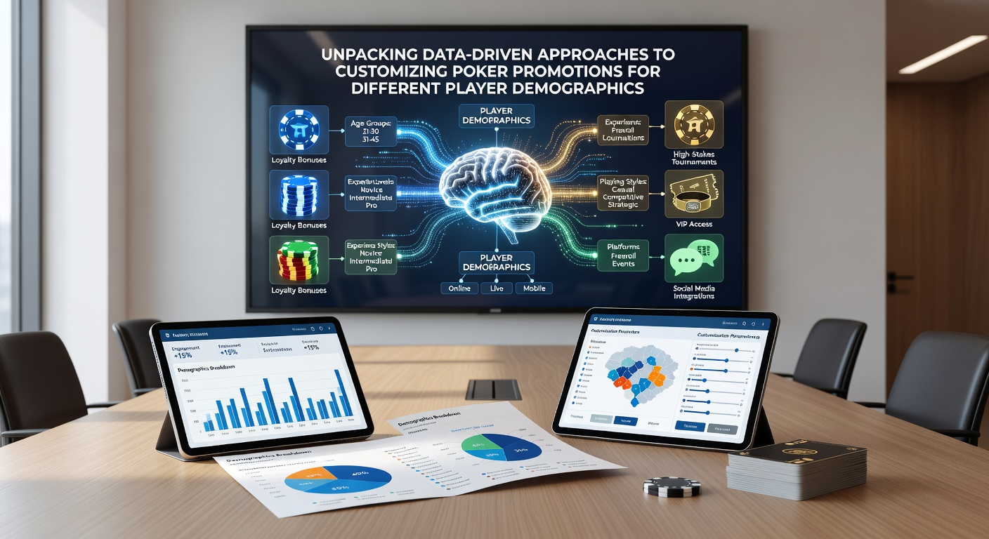 Diverse group of poker players at a tournament table with overlaid demographic data visualizations