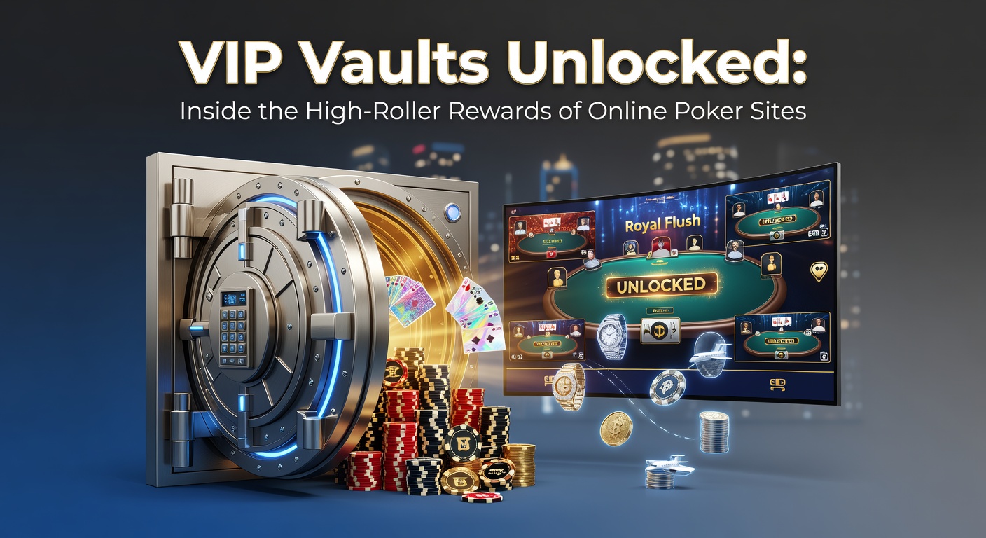 High-roller player accessing exclusive VIP dashboard on an online poker platform, showcasing tiered rewards and personalized bonuses